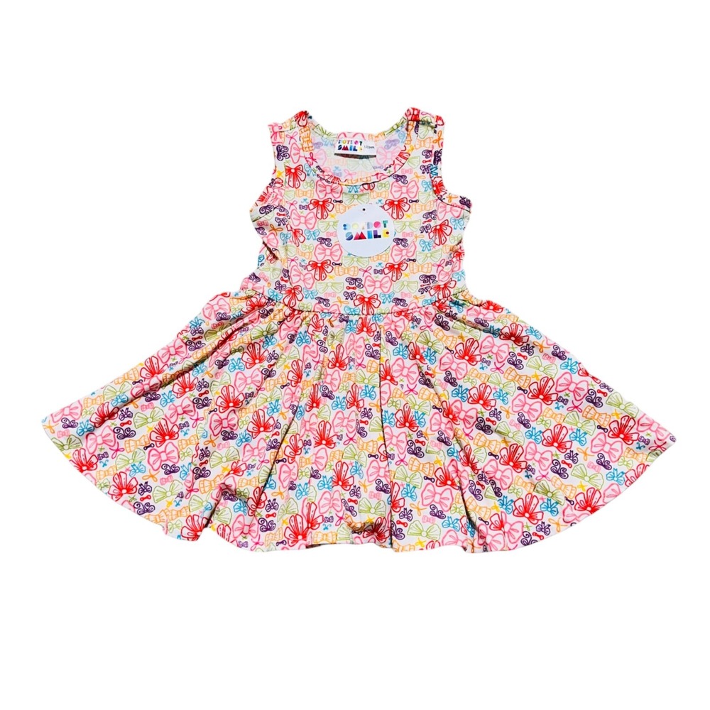 Dot Dot Smile‎ Baby Girl Size 12/24M Bows Tank Twirl Dress Attached-Brief NEW